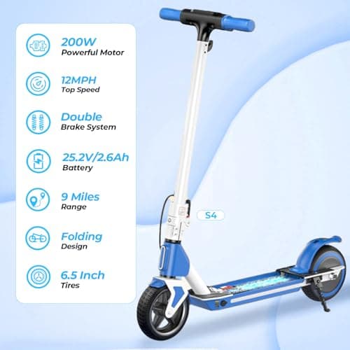 isinwheel S4 Electric Scooter for Kids Ages 6-14, 200W Foldable Kids Electric Scooter with 3 Speeds (5/8/12 Mph), LED Display, Colorful Lights, Gift for Kid - Thumbnail 3