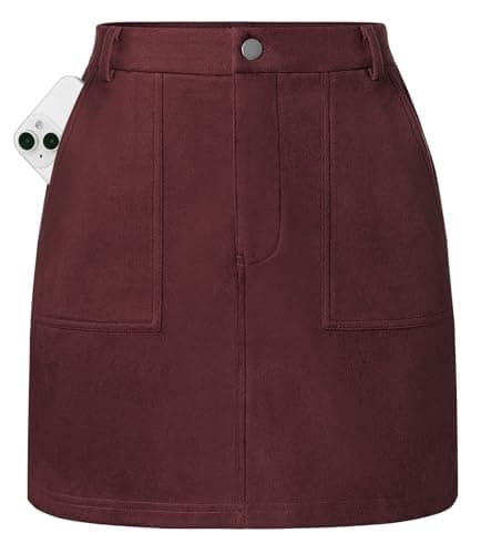 Women Mini Skirt, High Waist Pencil Suede Skirt with Pockets, Burgundy Skirt for Thanksgiving Christmas New Years Eve 2026 L - Image 1