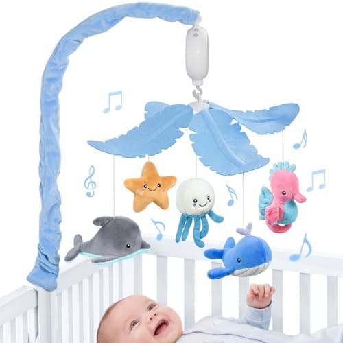 FEISIKE Baby Crib Mobile with 35 Lullabies, 3 Modes Rotation & Music, Adjustable Volume, Nursery Decor for Boys and Girls (Ocean Theme) - Image 1