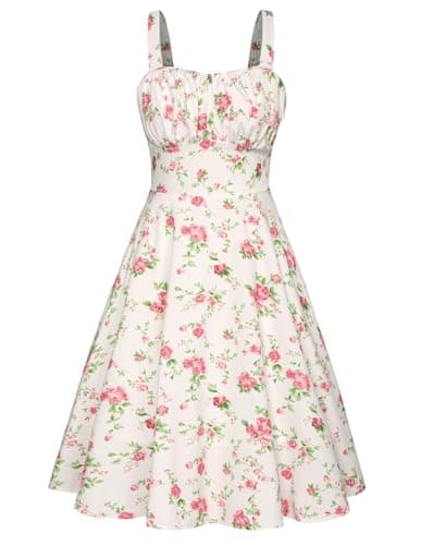 Belle Poque Pink Floral Dress for Women 2026 Summer Sleeveless Flowy Midi Sundress Vintage Cocktail Party Dress Medium - Image 1