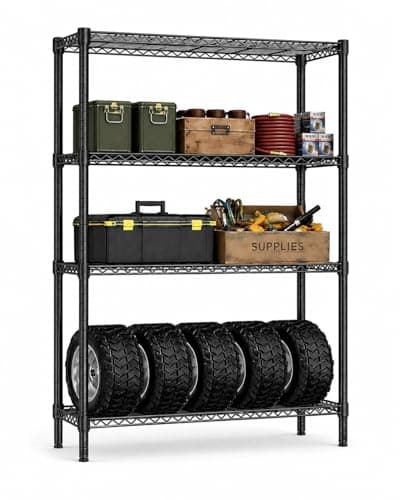 Allingo Heavy Duty 4-Tier Steel Wire Shelving Unit, 1400 lbs Total Capacity, Adjustable Metal Storage Rack, Industrial Shelf for Garage Kitchen Pantry, Black, 45.8" W x 15.8" D x 59.4" H - Image 1