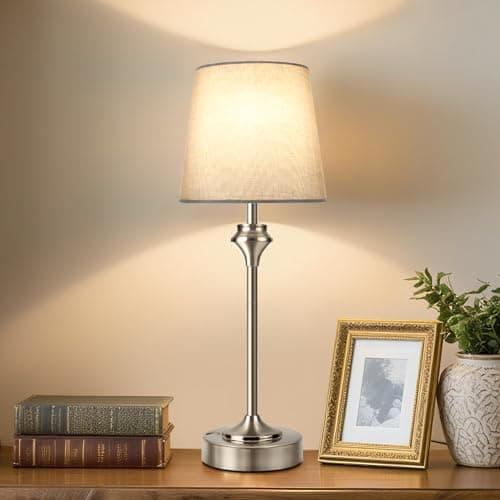 NIORSUN Portables Cordless Table Lamp,Flaxen Fabric Shade Battery Operated Lamp,5200mAh Bedside Table Lamp with Warm White,3 Way Dimmable Touch Desk Lamp for Bedroom Living Room Restaurant (Silver) - Image 1