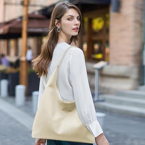 JueiXeoy Leather Hobo Bags for Women Slouchy Tote Bag Retro PU Leather Purse Soft Shoulder Handbags Large Work Tote Bag 2pcs Beige - Thumbnail 2