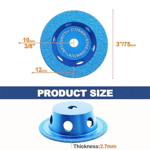 BRSCHNITT 3 inch Diamond Grinding Wheel - Diamond Profile Wheel Grinding for Granite,Porcelain,Ceramic Tile,Marble. - Thumbnail 4
