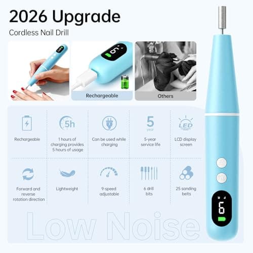 Electric Nail Drill Kit, Electric Nail File Cordless Nail Drill Machine for Acrylic Gel Dip Powder Nails, Professional Portable Manicure Pedicure Rechargeable Lightweight for Home Salon Use - Thumbnail 4