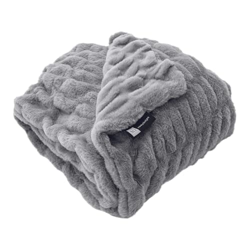 Minky Designs Ash Gray Minky Blanket – Ultra Soft Faux Fur Throw Blanket for Couch, Bed & Home – Fluffy, Warm & Luxurious – Chic Collection (Large, 60x72)