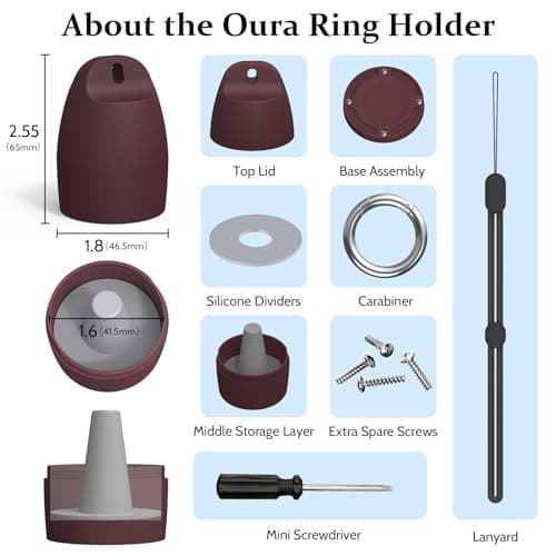 YWXTW Portable Holder for Oura Ring (with Airtag Slot), Waterproof Ring Case, Anti-Loss Ring Holder Keychain for Women & Men, Travel Jewelry Organizer for Gym & Daily Use (Burgundy) - Thumbnail 6