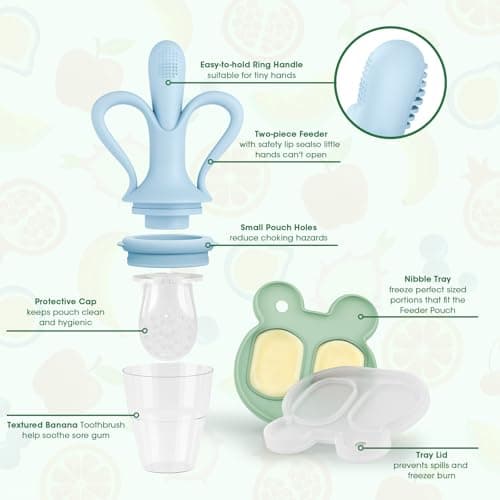 JEXFUN Baby Fruit Feeder & Breastmilk Popsicle Mold Set, Silicone Food Feeder Pacifier for Cooling Relief with 3 Replaceable Pouches, BPA-Free Teething Toy for Safe Infant Self Feeding (Sky Blue) - Thumbnail 4