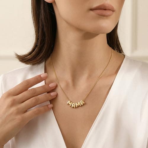 SLOONG Mothers Day Gift for Mom, Mama Necklace for Women Letter Necklace 18K Gold Plated Dainty Mother and Daughter Matching Gift for New Mom Boyfriends Mama (Gold) - Thumbnail 3