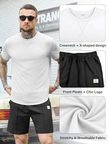 JEMLDL Men's 2 Piece Casual Loungewear Set Short Sleeve Shirt & Shorts Summer Outfits Soft Track Suit for Home Vacation Beach White M - Thumbnail 2