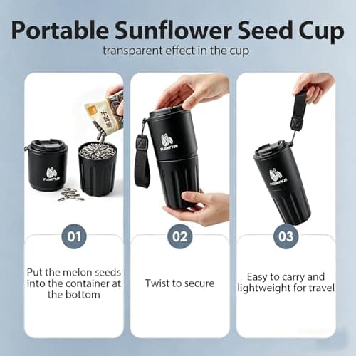 PLCHXFYJR Portable Sunflower Seed Cup with Seed Organizer and Shell Storage, Seed Snack Spit Cup for Outdoor, in Car, Travel and Sports Games. Works with Pistachios (black) - Thumbnail 3