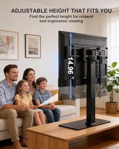 Universal Motorized TV Mount with Remote - Motorized TV Stand with Tempered Glass Base, TV Lift for Desktop and Floor - Thumbnail 3