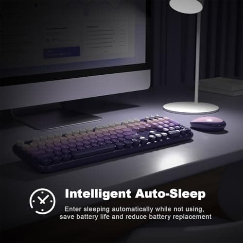Atelus Wireless Keyboard and Mouse, 2.4G USB Retro Full Size Typewriter Keyboard and Cute Mouse Combo for Windows 7/8/10, Laptop, Desktop, PC, Computer (Purple) - Thumbnail 5