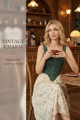 Grodress Renaissance Corset Vest Tops for Women Linen Overbust Bustier Bodice Sleeveless Drawstring Crop Lace Up - Thumbnail 3