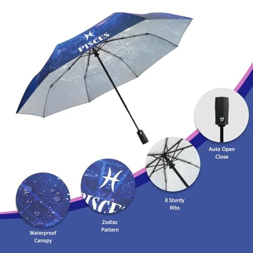 Natuquebrela Rain Umbrella Portable Windproof - Lightweight Compact Backpack Umbrellas Galaxy Astrology Gift Cute Large Auto Open Close Umbrella for Girls - Thumbnail 3