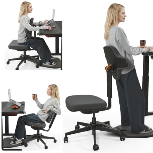 Newtral Standing Desk Chair, Standing Mate Chair for Sit-Stand, Ergonomic Leaning Perch Chair with Anti-Fatigue Mat, Standing Stool, Saddle Chair, Height Adjustable Home Office Posture Seat-MT-M-DG