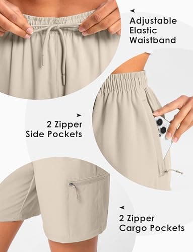 Cyasundent Women's 9" Hiking Cargo Shorts Lightweight Stretch Quick Dry Athletic Golf Summer Bermuda Shorts for Women (Khaki_XXXL) - Thumbnail 3