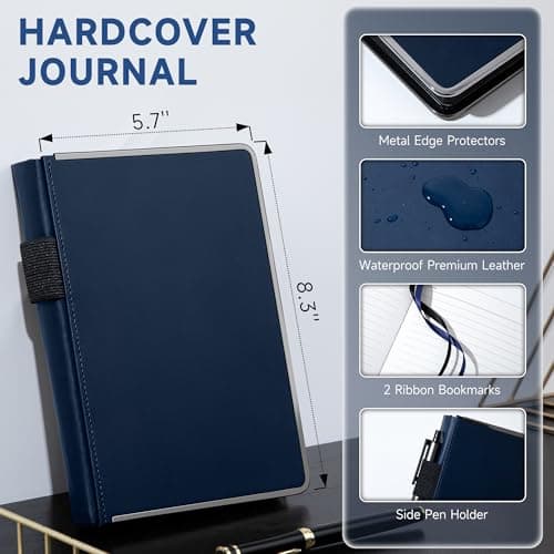 MINICAGIE Journal Notebook for Men Women Gifts Hardcover Leather Mens Journals for Writing 288 Pages 100 Gsm Paper Thick Journaling Notebooks for Work Diary, 5.7x8.3 In, Blue - Thumbnail 3