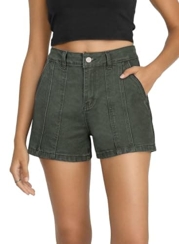 Sidefeel Jean Shorts Womens High Waisted Stretchy Trendy Seamed Front Loose Summer Causal Denim Shorts with Pockets Green Size 8 - Image 1