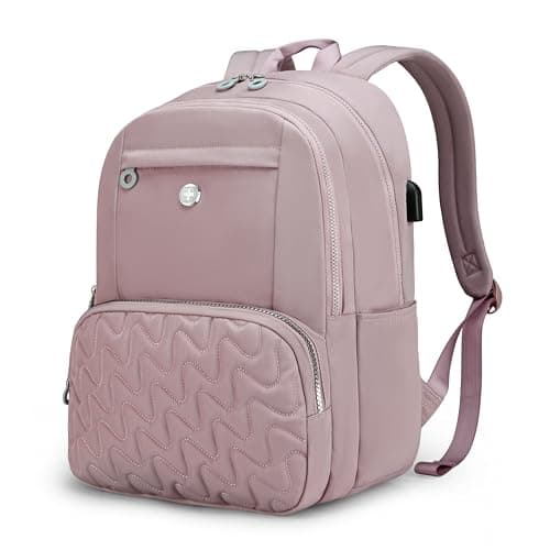 Swissdigital Design Backpack for Women, 15.6 inch Laptop College Pink Medium Simple Modern Backpacks for School with USB Charging Port for Womens Girls | SD1711-82