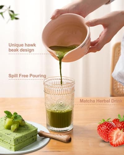 Matcha Whisk Set, Ceramic Matcha Set Includes Matcha Bowl, Matcha Whisk and Holder, Bamboo Scoop, Scoop Rest, Sifter and Tea Towel - 7 Pcs Matcha Kit(Pink) - Thumbnail 5