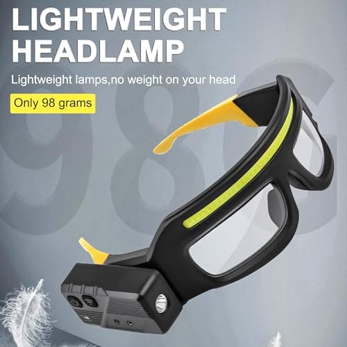 JORMIX LED Rechargeable Headlight Glasses with Motion Sensor & Touch Control 5 Modes USB C Light Up Glasses Lighted Eyewear for Running Camping Fishing Cycling Hiking(Black+Yellow) - Thumbnail 6