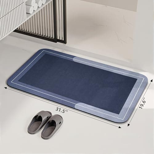 Mordem Bath Mat Rug, Rubber Non Slip Bath Mat Super Absorbent Quick Dry Bathroom Floor Mat Thin Bath Mats for Bathroom Fits Under the Door, Shower Rug for in Front of Bathtub Shower, Blue,19.6"x31.5" - Thumbnail 2
