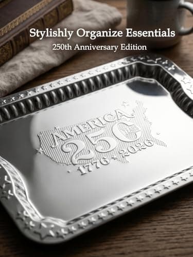 4 Pack America 250th Anniversary 1776-2026 Silver Serving Trays with 4 Patriotic Toothpick Flags, Gift Box 14.1" x 10.6" Stackable Rectangular Platters for July 4th Party, BBQ, Appetizers, Food - Thumbnail 3