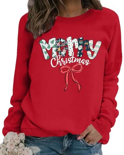 SUPEYA Merry Christmas Sweatshirt For Women Christmas sweatshirts Xmas Long Sleeve Top Winter Holiday Letter Print Pullover Red - Image 1