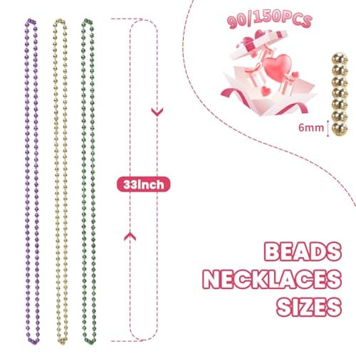 SWANUCKY 90 Pack 33" Gold Purple Green Mardi Gras Plastic Beaded Necklaces - Bulk Party Favors for Parade Throws, Costume Accessories, Summer Festivals & Daily Decor - Thumbnail 3