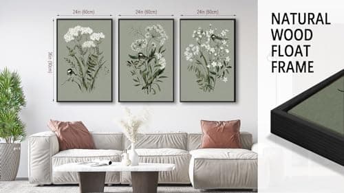 Large Flowers Canvas Wall Art - Wood Framed Wall Pictures Aesthetic Botanical Spring Plants Paintings Sage Green Artwork Prints for Living Room Bedroom Office Home Decor 24" X 36" X 3 Panels - Thumbnail 6