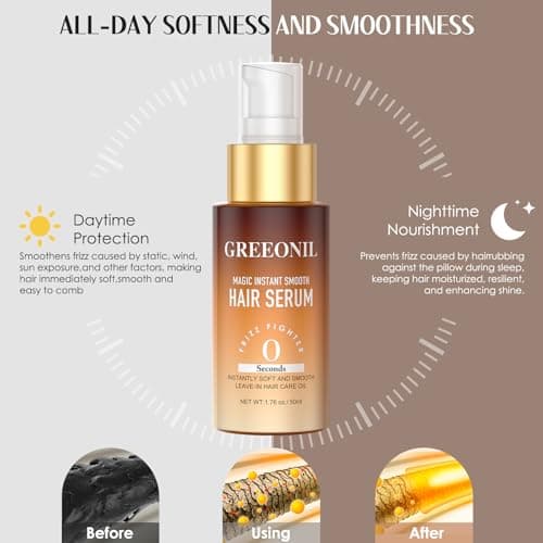 GREEONIL Hair Serum for Frizzy Hair with Hair Scalp Massager Shampoo Brush - Anti Frizz Serum Shine and Gloss Treatment with Marula Oil, Squalane, Vitamin E, Olive, For All Hair Types - Thumbnail 3