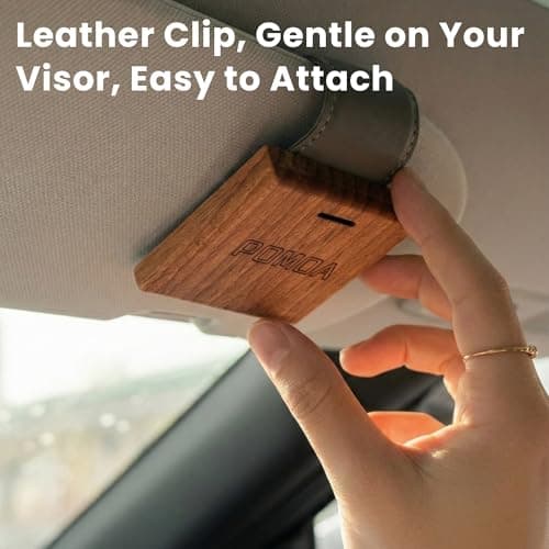 Wood Car Air Freshener — Refillable Solid Odor Eliminator with Premium Leather Visor Clip, North American Alder Wood Scent Square (Gilded Petals) - Thumbnail 2