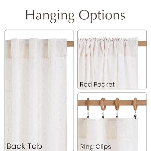 NICETOWN Cream Linen Doorway Curtains 80 inches Long, Rod Pocket & Back Tab Thick Flax Blend Semi Sheer Privacy with Light Filtering Window Treatments for Bedroom, W55 x L80, 2 Panels - Thumbnail 3