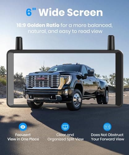 AUTO-VOX 6 Inch Solar Backup Camera Wireless: 1 Minute Install, 16:9 1080P HD Monitor, Dual Channel Split Screen, Clear Live View, DVR Recording, IP69K Waterproof Back up Camera for Car,Truck, Trailer - Thumbnail 3