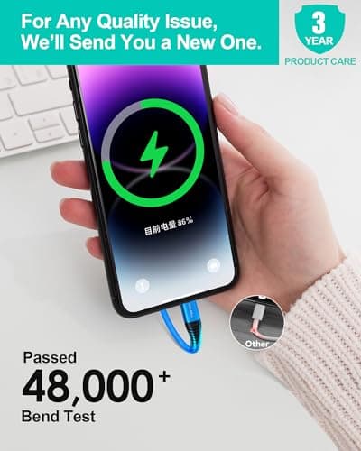 COOLSELL 6 inch Short USB C Cable,3 Pack Silicone 60W Fast Charging Cord USB A to Type-C Compatible with iPhone 17/16/15 Samsung Galaxy S23 S22 Google Pixel, iPad for Power Bank/Car/Office/Travel - Thumbnail 4