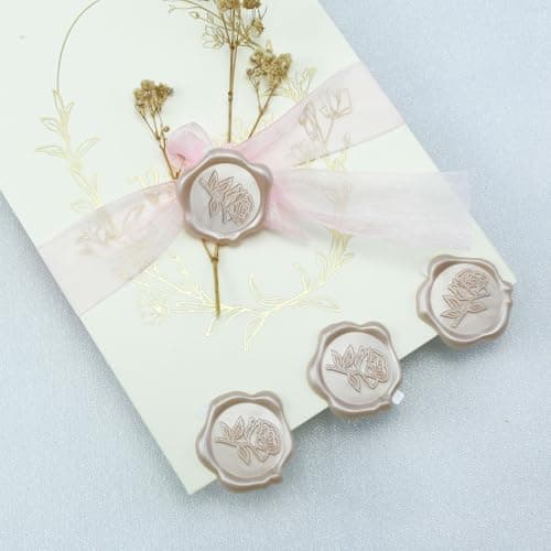 Pilloze Wax Seal Stickers - 3D Champagne Rose Wedding Invitation Envelope Botanical Seal Stickers, 50 Pcs Self- Adhesive Stickers, Perfect for Wedding Invitation, Christmas, Gift Wrapping, Baby Shower - Thumbnail 6