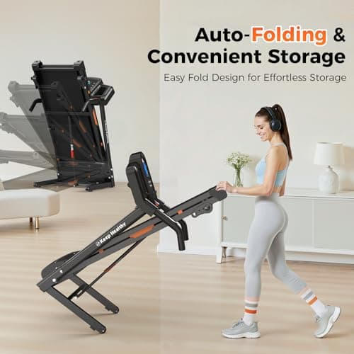 Lastforever 3.5HP Folding Treadmill for Home, 350 lbs Capacity, Portable Treadmills with 3-Level 12% Manual Incline, Bluetooth Speaker, Shock Absorption, Quiet Motor (Black+Orange) - Thumbnail 4