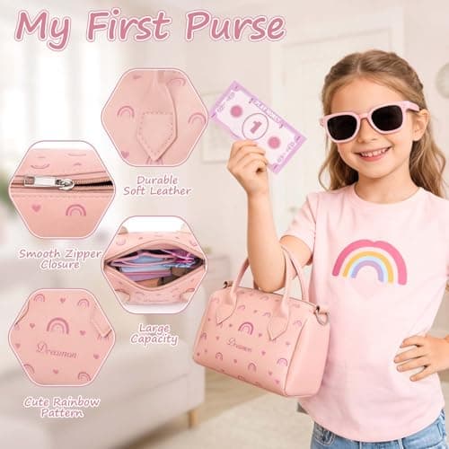 Dreamon Play Purse for Little Girls - 30PCS Toddler Purse with Wooden Pretend Makeup Kit, Handbag, Phone, Wallet, Keys - Princess Pretend Play Toys Birthday Gift for Girls Age 3 4 5 6 + Year Old - Thumbnail 3