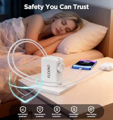 Flexino 5-in-1 Retractable Wall Charger with Apple Watch Charging, Foldable Plug Charger with 3.28ft Retractable Cable for iPhone 17/16/15/14 Pro Max, iPad & Wireless Earbuds (White) - Thumbnail 6