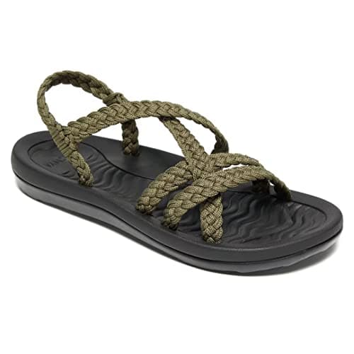 MEGNYA Women's Athletic Sport Shoes, Ultra Lightweight Skin Friendly Braided Slide Sandals with Arch Support, Comfortable Walking Sandals for Outdoor Activieies Taupe Size 7.5 - Image 1