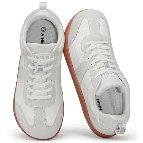 ATHMILE Barefoot Shoes Women Men Wide Toe Box Zero Drop Minimalist Fashion Sneakers for Walking Gym Hiking Trail Running Retro Casual Breathable Knit Lightweight Flexible Non Slip White - Image 1