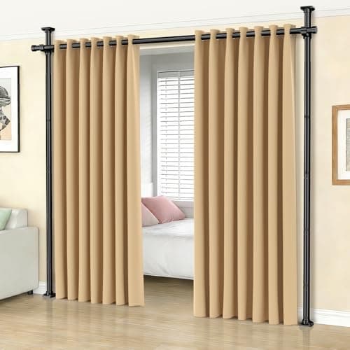 SUNALLY Room Divider Tension Curtain Rod, No Drilling Room Separator for Space Partition, 4-10ft(H) 28-100inch(W) Adjustable Heavy Duty Temporary Wall Divider Floor to Ceiling Tension Rod, Black - Image 1