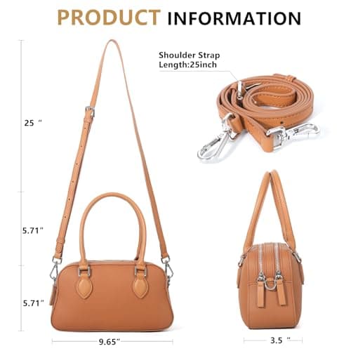Genuine Leather Satchel Purse for Women Ladies Cross Body Bag Small Top Handle Handbag Lightweight for Daily Use Shopping Casual Outings Brown - Thumbnail 3