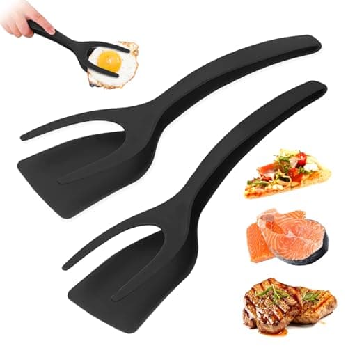 Egg Flipper Spatula Tongs 2 PCS Spatula for Non Stick Frying Pan 2 in 1 Grip & Flip Kitchen Tongs, High Heat Resistant BPA Free Cooking Utensils, Ideal Cookware for Pancakes, Fish, Eggs, Toast (black) - Image 1