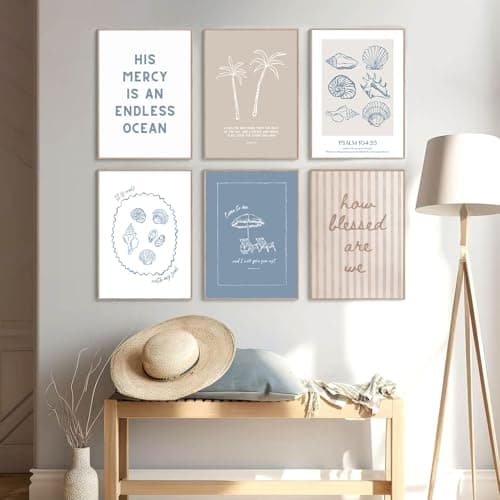 AHYARTLT 6Pcs Coastal Christian Wall Art Prints Seashell Bible Verse Posters Beachy Scripture Religious Wall Decor Pictures for Bedroom Living Room Home Decoration Unframed 12x16in - Thumbnail 2
