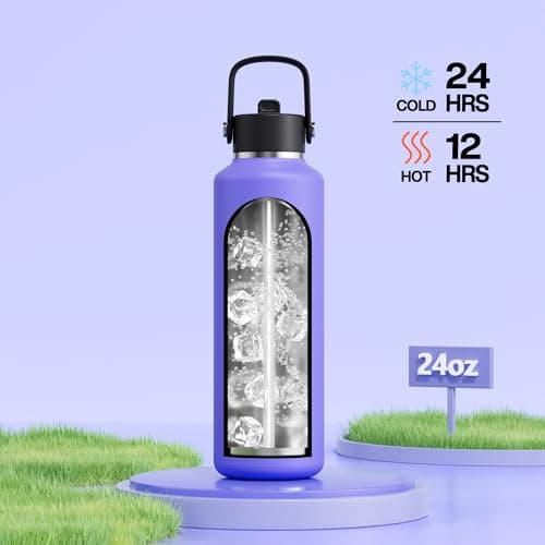POWCAN 24 oz Travel Water Bottle: Standard Mouth, Leakproof, BPA-Free, Easy Hold Handle, Insulated Stainless Steel Thermos with Straw for School, Outdoors, Teens, Running, Sport, Trip (Violet's Tale) - Thumbnail 2