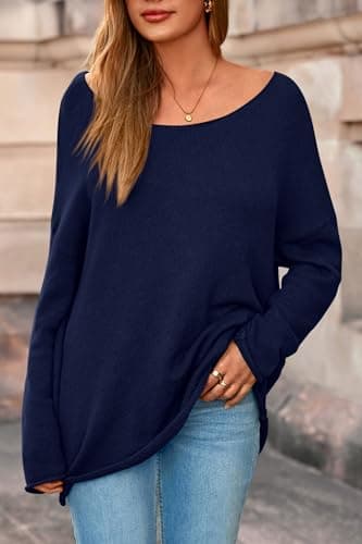 PRETTYGARDEN Women's Oversized Sweaters 2026 Casual Long Sleeve Scoop Neck Pullover Tops Loose Cozy Knit Spring Outfits(Navy Blue,Small) - Thumbnail 2