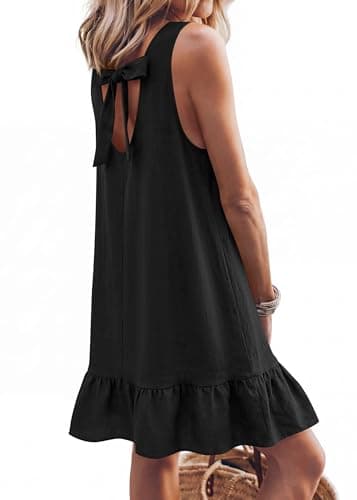 KIRUNDO Women's Casual Summer Dresses 2026 Spring Sleeveless Shift Tank Mini Dress Flowy Ruffle Hem Beach Vacation Sundress(Black, Medium) - Thumbnail 3