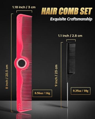 Comb Set - 8" Rotatable Fine and Wide Tooth Comb, 9" Rat Tail Parting Comb, Break Resistant, Ultra Durable, Rounded Teeth, Anti-Static, Professional Barber Salon Use for Stylists & Hairdressers - Thumbnail 6
